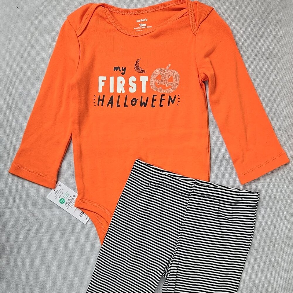 Carter's Baby 18 mo "My First Halloween" Orange Long Sleeve 2‎ piece Pumpkin NEW